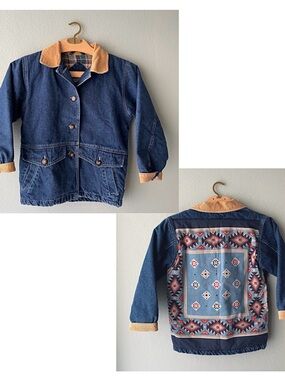 Arizona Jean Co. | Vintage 90s Patchwork Denim Jacket Plaid Lined Southwestern